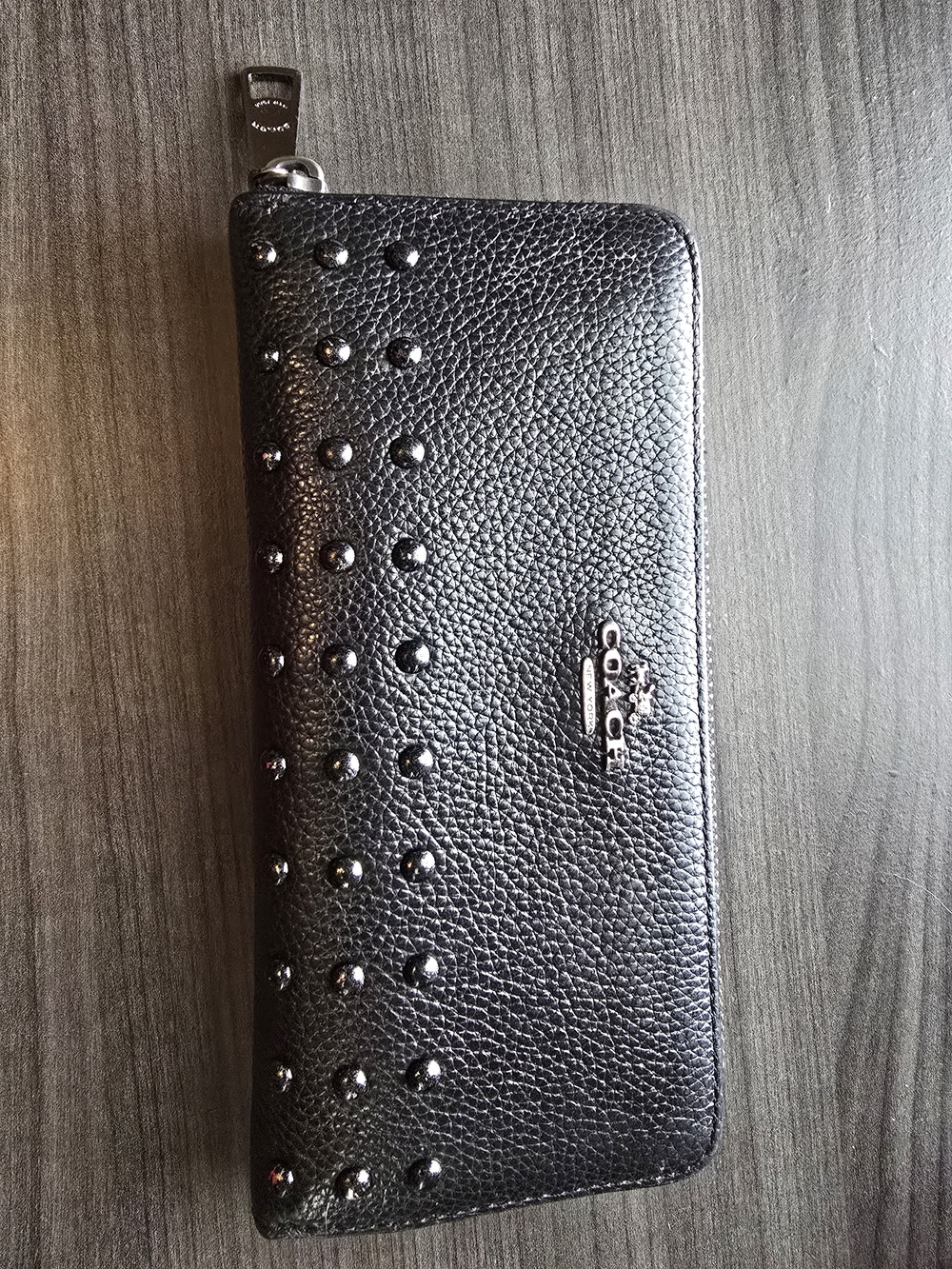 Coach Black Studded Zip-Around Leather Wallet